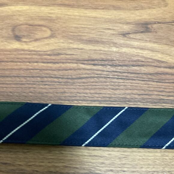 FH Wadsworth Mens’ Hand Sewn Leather Tab Belt in Blue/Green Tartan Stripe. - Picture 2 of 6